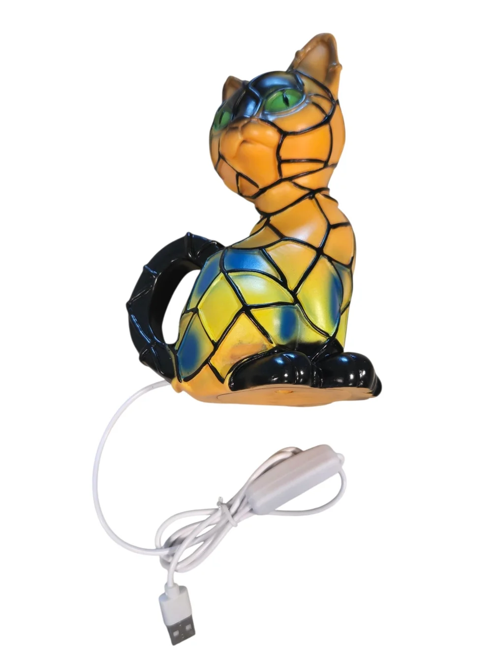 Whimsical Witch Cat Lamp Lightweight Plastic 38 Inch USB Cord 7 Inch Tall